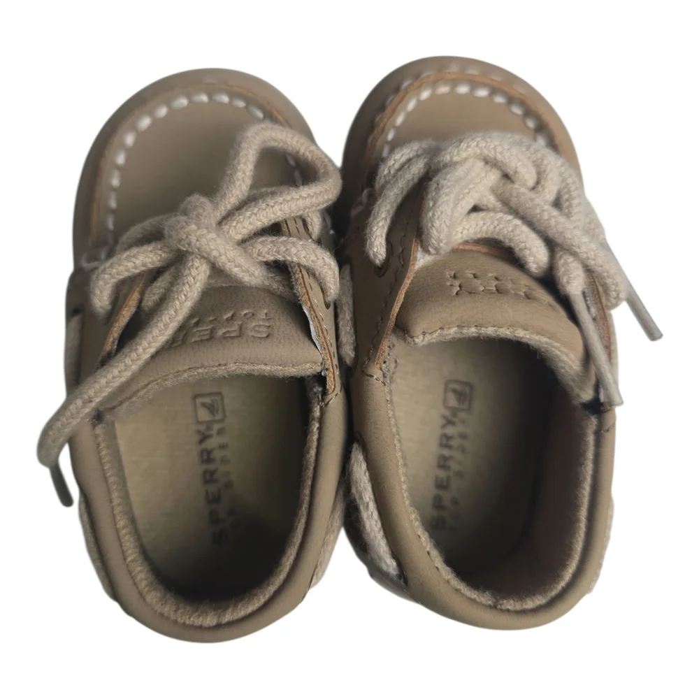 Sperry Top Sider Girls 2 M Toddler Intrepid Crib Oat Linen Lace Up Boat Shoes